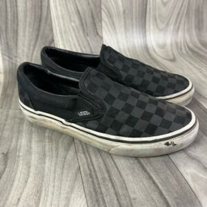 Vans Womens Core Classics‎ Sneakers Black Gray Checkerboard Slip On Stretch 5.5